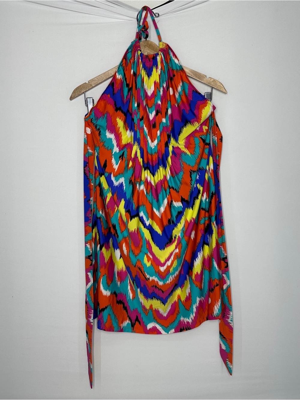 Trina Turk high-neck halter tie closures ABS Allen Schwartz dress colorful Large